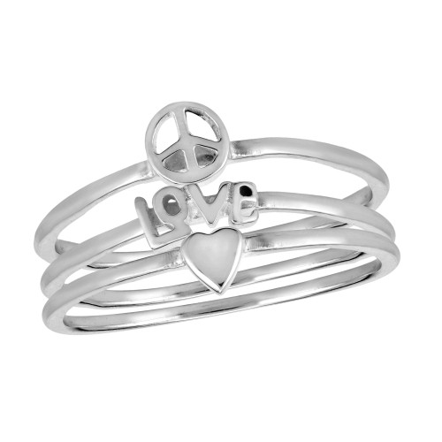 AeraVida Heart Love Peace Triple Stackable Band .925 Sterling Silver Ring (6)