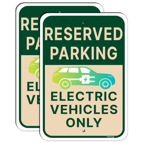 Reserved Parking Electric Vehicles Only Signs | 18 x 12 Inches EV Parking Signs Rust-Free Aluminum Reserved Parking Signs Weatherproof, Easy To Install, Indoor/Outdoor Use, 2 Pack