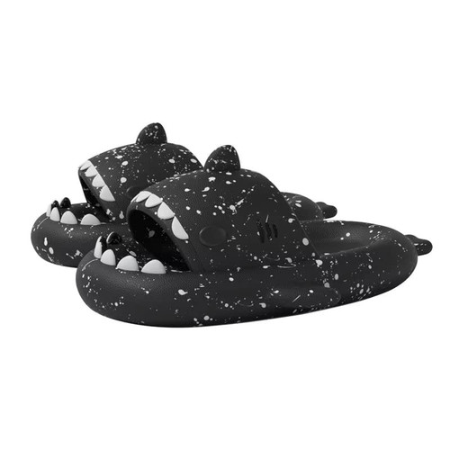 Aloiyue Shark Slides Thickness Upgrade Summer Cute Cartoon Shark Slippers for Women Men Non-Slip Open Toe Lightweight Sole Sandals Casual Unisex Beach Shoes, Ms-black, 7.5-8 Women/5.5-6.5 Men