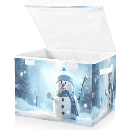 RunningBear Winter Snowman Christmas Large Storage Bins with Lid Collapsible Storage Bin Toy Bin Storage Organizer Decorative Storage Box for Home Office Dorm Shelf