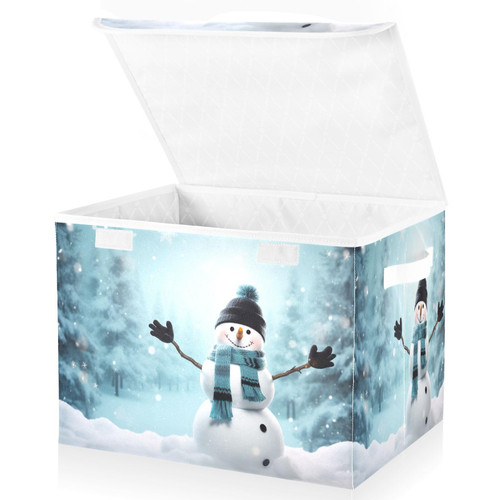 RunningBear Winter Snowman Christmas Tree Large Storage Bins with Lid Collapsible Storage Bin Shelf Baskets Decorative Storage Boxes for Home Office