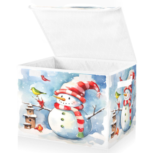 RunningBear Birds Christmas Snowman Large Storage Bins with Lid Collapsible Storage Bin Cube Basket Organizer Larger Storage Cubes for Home Office Dorm Shelf