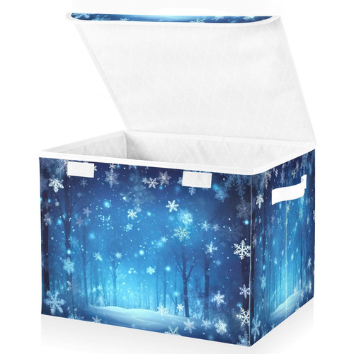 RunningBear Winter Night Snowflakes Christmas Large Storage Bins with Lid Collapsible Storage Bin Cube Storage Bin Towel Storage for Bedroom Closet Shelves Office Nursery