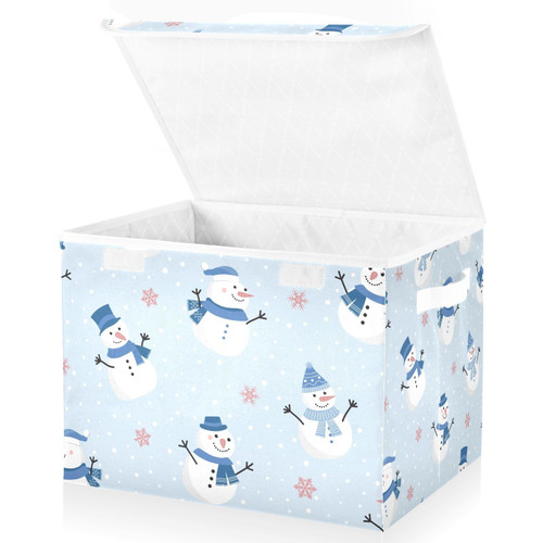 RunningBear Winter Christmas Snowman Snowflake Large Storage Bins with Lid Collapsible Storage Bin Bathroom Storage Box Foldable Fabric Cube for Shelf Closet Nursery Home