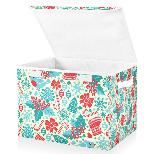 RunningBear Christmas Socks Snowflakes Large Storage Bins with Lid Collapsible Storage Bin Shelf Baskets Fabric Foldable Storage Cube Organizer Basket for Home Nursery Closet