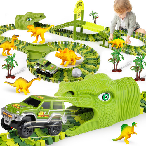 PEIKAIRS Dinosaur Toys for Kids 3-5-7, 197pcs Dinosaur Race Track, Flexible Dino Train Playset with 6 Dino Figures and Car, Create A Dinosaur World Road Race,Gift for Christmas PEIKAIRS Dinosaur Toys for Kids 3-5-7, 197pcs Dinosaur Race Track, Flexible Dino Train Playset with 6 Dino Figures and Car, Create A Dinosaur World Road Race,Gift for Christmas