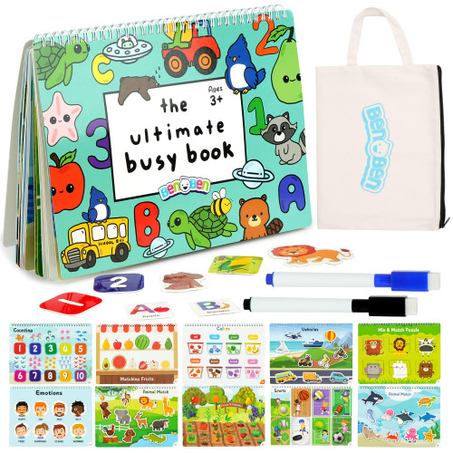 BenBen Busy Book for Toddlers, 30 Themes, Pre-Assembled, Montessori Toys, Preschool Learning Activities, Educational Sensory Toys, Kids Activity Book, Autism Learning Materials