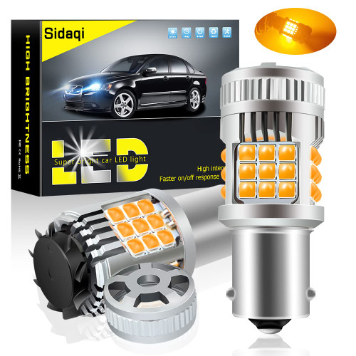 Sidaqi 2Pcs 1156 LED Bulb Amber Yellow with Cooling Fan BA15S P21W 7506 Bulb CANBUS Error Free 36-LED 2640LM Super Bright 1141 LED Bulbs for Car Turn Signal Bulb Replacement DC12V