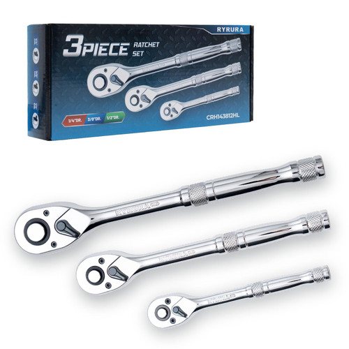 Ryrura 1/4 3/8/ 1/2-Inch-Drive Ratchet Wrench Set,3-Piece Standard Socket Wrench Set,72-Tooth Quick Release,Reversible Ratcheting Feature with Metal Handle