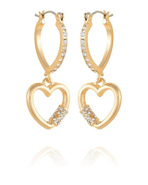 GUESS Gold-Tone Dangle Heart Charm Mini Hoop Earrings