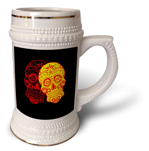 3dRose Day of the Dead. Yellow, red and black. - Stein Mug, 18oz , 22oz, White 3dRose Day of the Dead. Yellow, red and black. - Stein Mug, 18oz , 22oz, White