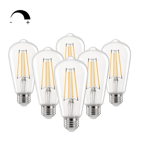 Linkind Edison Light Bulbs Dimmable, 60W Equivalent E26 Vintage Edison LED Light Bulbs ST58 Antique Decorative Filament LED Light Bulbs, 6W 700LM, 2700K Soft White Clear Glass Light Bulbs, 6 Packs