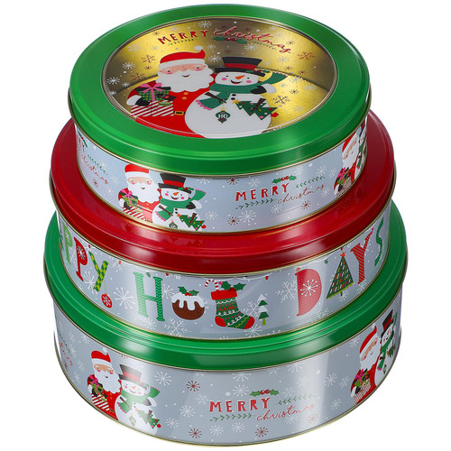 Christmas Cookie Tins with Lids:3 Pack Metal Cookie Tins Festive Christmas Holiday Treat Tins Nesting Containers for Gift Giving & Decoration