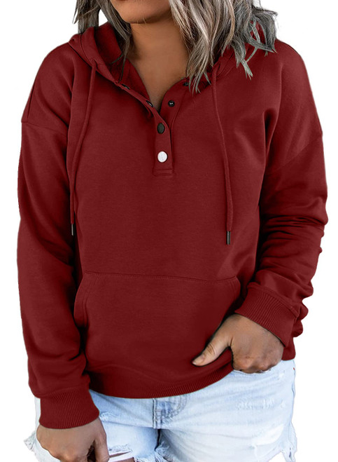 Eytino Womens Plus Size Casual Solid Hoodie Tops Long Sleeve Drawstring Lightweight Pullover Hooded Sweatshirt,1X Red