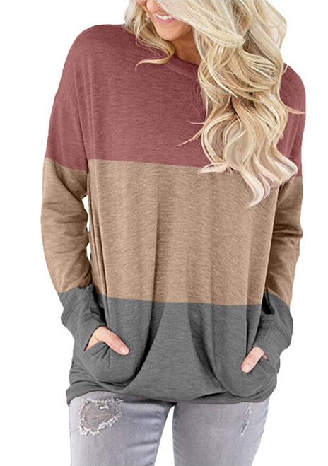 Angerella Loose Fit Tunic Top for Women Stripe Color Block Batwing Sleeve Baggy Shirt Sweatshirt Red S Angerella Loose Fit Tunic Top for Women Stripe Color Block Batwing Sleeve Baggy Shirt Sweatshirt Red S