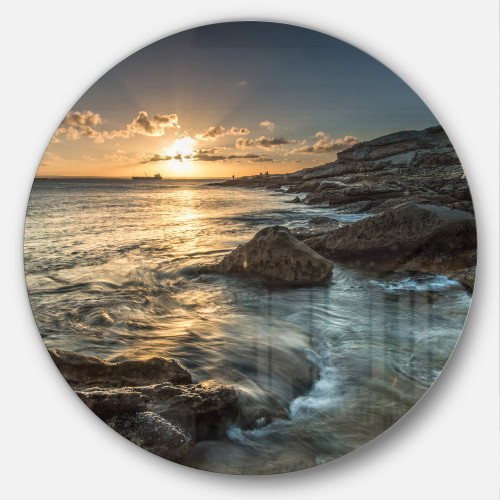 Designart Sydney Beach with Bright Sunset-Seashore Large Metal Wall Art-Disc of 11, 11'' H x 11'' W x 1'' D 1P, Blue Designart Sydney Beach with Bright Sunset-Seashore Large Metal Wall Art-Disc of 11, 11'' H x 11'' W x 1'' D 1P, Blue