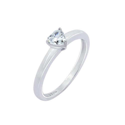 Amazon Collection Platinum Plated Sterling Silver Infinite Elements Cubic Zirconia Heart Solitaire Ring, Size 7