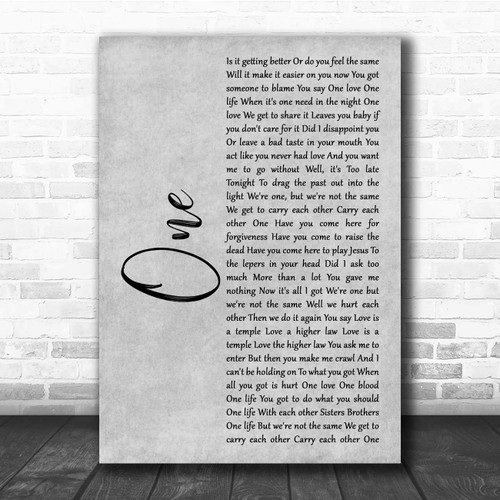 One Grey Rustic Script Song Lyric Print