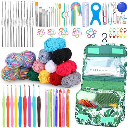 Crochet Kit for Beginners, Crochet Set with Crochet Hooks, Soft Yarn Crochet Hooks Set, Crochet Yarn Kit, Ergonomic Crochet Hooks, Lace Steel Needles, Beginner Crochet Kit, Knitting Needles for Adults