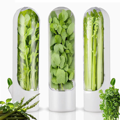 Vamrak Herb Saver for Refrigerator, Fresh Herb Keeper, Cilantro Containers for Refrigerator, Herb Saver Pod, Fresh Herb Keeper for Cilantro, Parsley, Asparagus, Keeps Vegetables for 2-3 Weeks (3PCS)