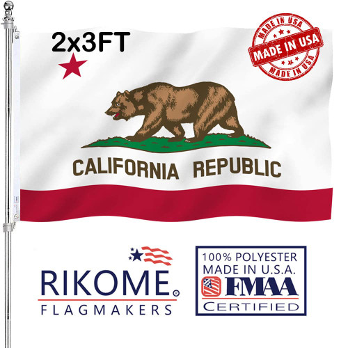 RIKOME Double Sided California Republic States Flag 2x3 Outdoor Made In USA- Heavy Duty 3Ply Polyester Cali CA Bear Flags Banners with 2 Brass Grommets