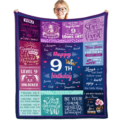 Qotuty 9 Year Old Girl Gifts Blanket 50"x60", Gifts for 9 Year Old Girls, 9 Year Old Girl Gifts for Birthday, 9th Bday Gift Blankets, Gift for 9 Year Old Girl, Birthday Gifts for 9 Year Old Girl