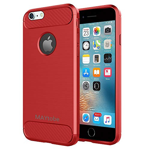 MAYtobe iPhone 6 Plus Case, iPhone 6S Plus Case - Shock-Absorption Full Protective Carbon Fiber for Apple iPhone 6 Plus, iPhone 6S Plus (5.5-inch) Case with Slim Protection and Premium TPU - Red