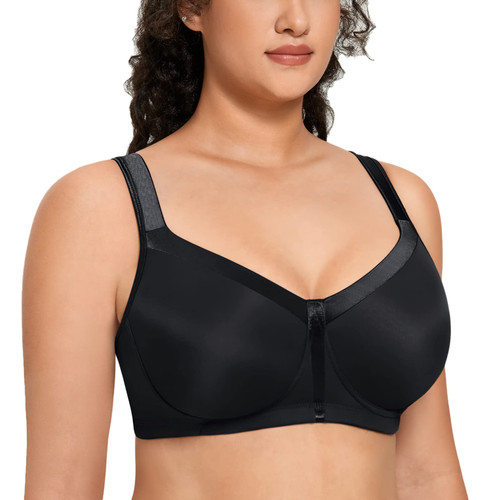 DELIMIRA Women's Wireless Bra Support Plus Size Full Coverage Smooth Unlined Black 42C