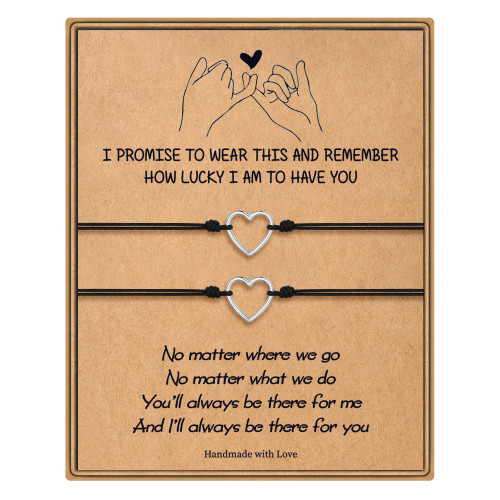 Friendship Bracelets Gifts for Women, 925 Sterling Silver String Heart Bracelet Pinky Promise Bracelet Best Friend Bff Bracelets for 2 Matching Bracelets for Best Friends Jewelry Friendship Gifts