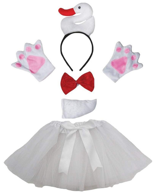 Petitebella Cutie Swan Headband Bowtie Tail Gloves Tutu 5pc Girl Costume 1-8y (White, 5-8year)