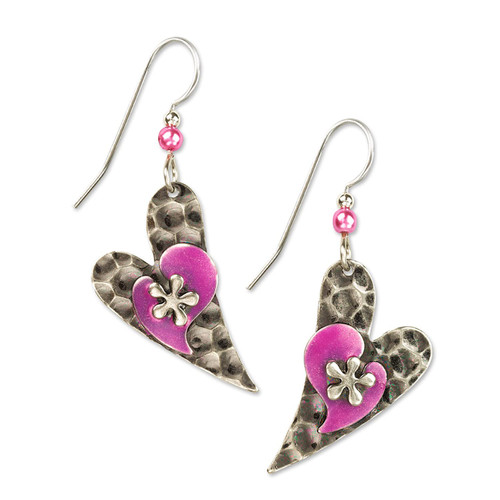 Silver Forest Hammered Heart Dangle NE-0617