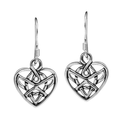 Romantic Celtic Heart Knot .925 Sterling Silver Dangle Earrings