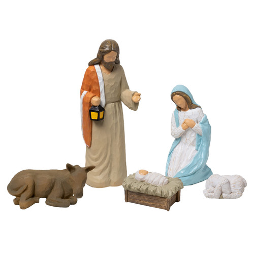 Joiedomi 5 PCS Christmas Decorations Family Resin Nativity Figurines - Baby Jesus, Mary, Joseph, Donkey and Lamb Animals Figurines Set for Holiday and Christmas Xmas Eve Decor
