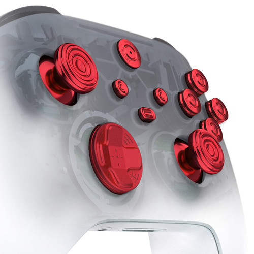 eXtremeRate Metal Red Buttons for Xbox Core Wireless Controller, 11 in 1 Custom Aluminum Alloy Thumbsticks Dpad ABXY Start Back Share Home Keys Replacement Parts for Xbox Series X & S Controller