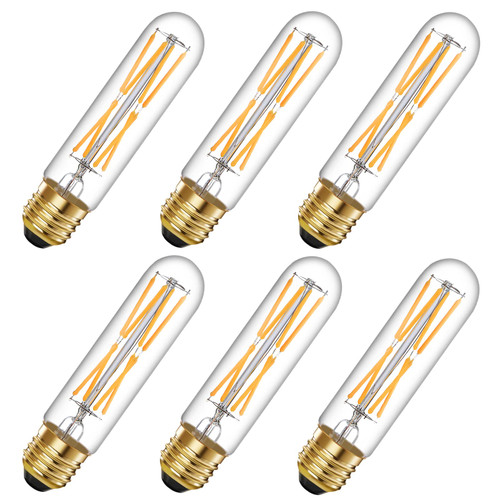 TIANSHQ 6 Pcs E26 T10 LED Tubular Light Bulbs, Warm White Edison Bulb 2700K 8W Dimmable T10 Led Bulb for Pendant Lights, Lamps, Outdoor Long Light Bulbs (8W, 2700K)