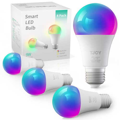 TJOY Alexa Smart Light Bulbs: WiFi Bulb Work with Alexa&Google Home(2.4Ghz Only, NOT Support 5Ghz), Dimmable RGB Color Changing, A19 E26 9W (60W Equivalent) 800 Lumen, 4 Packs