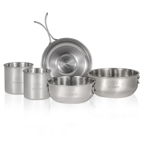 QYstaerr Camping Cookware Set Stainless Steel Campfire Cooking Pots and Pans for Camping Backpacking Hiking Outdoor Cooking and Picnic