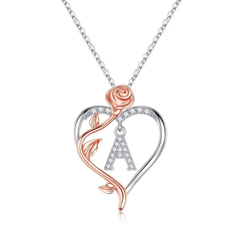 Rose Heart Initial Necklaces for Women Teen Girls, Romantic I Love You Letter Initial A Necklace Jewelry Gifts Birthday Wedding Engagement Anniversary Bridesmaid Gift Necklace Her for Girlfriend Wife Women