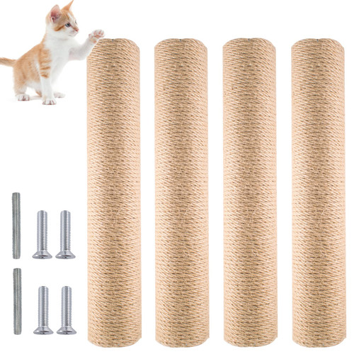 4 pcs Cat Scratching Post Replaceable Sisal Scratching Posts with Sisal Rope Claw Scratcher for Cat Trees Climbing Frame Cat Scratcher Furniture Cat Supplies for Indoor Cat Kittens Activity 15inch