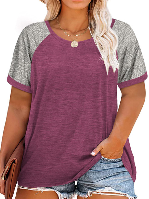 Womens Plus Size Tops for Summer Short Sleeve Tunic Tshirts Burgundy XL 14W