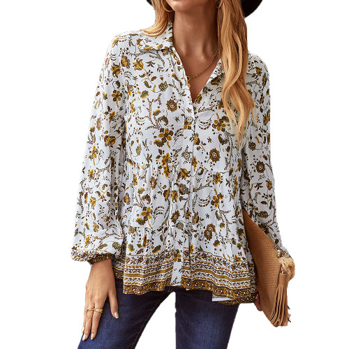 KAYWIDE Women's Casual Boho V Neck Top Loose Floral Printed Long Sleeve Beach Shirts Blouses (036-White, Large) KAYWIDE Women's Casual Boho V Neck Top Loose Floral Printed Long Sleeve Beach Shirts Blouses (036-White, Large)