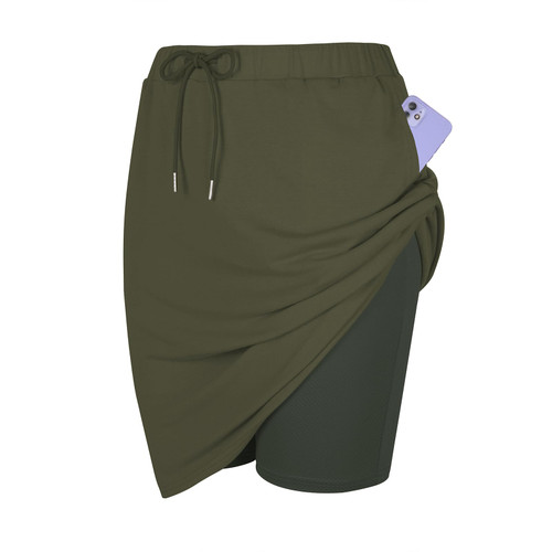 Tennis Skirt for Women with Pockets Athletic Skort Stretchy Knee Length Golf High Waist Skirt Drawstring Shorts Red Large