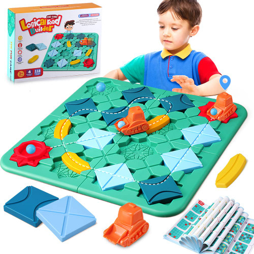 VATOS Educational Board Puzzle Game Road Builder Toys, 118 Challenges & 4 Difficulty Levels Smart Logic Road Builder, Car Track Building Brain Teaser STEM Learning Toy, Birthday Gift for Kids Ages 3+