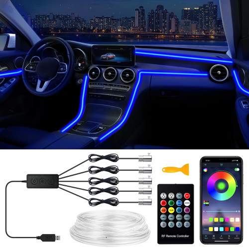 SAMGCHI Interior Car LED Strip Lights, RGB 5 in 1 Ambient Lighting Kits with 236 inches Fiber Optic, 16 Million Colors Music Sync USB Car Interior Lights with Wireless APP/Button/RF Remote Control