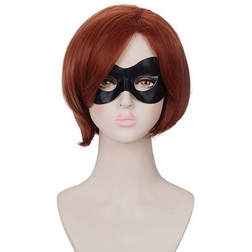 Morvally Short Reddish Brown Prestyled Bob Wig for Women Cosplay Costume Halloween- Including Eye Mask