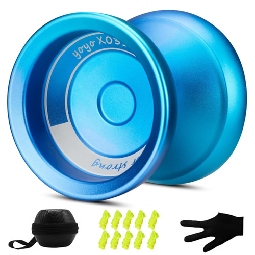 YOYOSTUDIO Yoyo Professional Unresponsive Yo Yo for Kids 8-12, Fingerspin Yoyo for Adults Kids Beginners, Metal Trick Yoyo, Pro Yo-Yo with 10 Strings, Yoyo Case and Gloves Blue