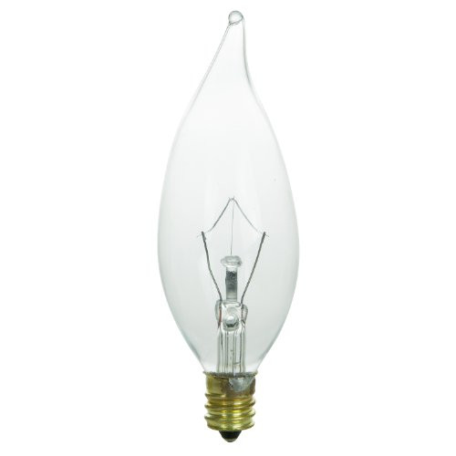 Sunlite 60CFC/32/3 Incandescent 60-Watt, 130 Volt, Candelabra Based, Chandelier Bulb, Flame Tip, Clear