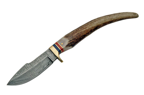 SZCO Supplies 8" Stag Grip Damascus Steel Outdoor Hunting Knife with Sheath, Brown, One Size, DM-1029 SZCO Supplies 8" Stag Grip Damascus Steel Outdoor Hunting Knife with Sheath, Brown, One Size, DM-1029