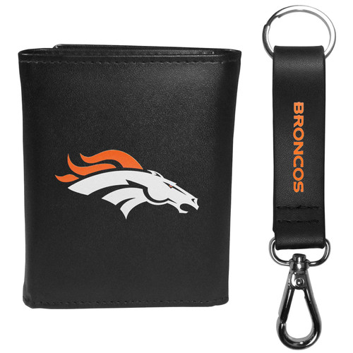 Siskiyou Sports NFL Denver Broncos Mens Tri-fold Wallet & Strap Key Chain, Black, One Size