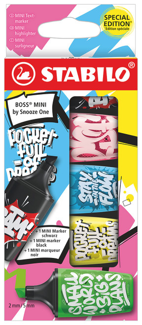 STABILO Highlighter BOSS MINI by Snooze One - Pack of 5 - Pink, Blue, Yellow, Green, Black
